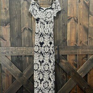 Aqua Maxi Dress S Black White Ruffle Overlay Lace Off Shoulder Party Dress Boho